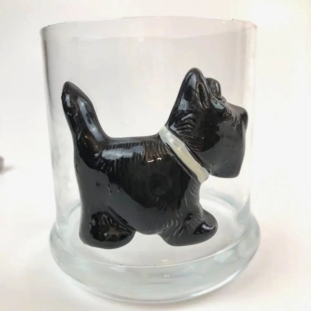 MCM Cocktail Glasses Scottie Dog Scottish Terrier Art Glass 12 oz Set of 2